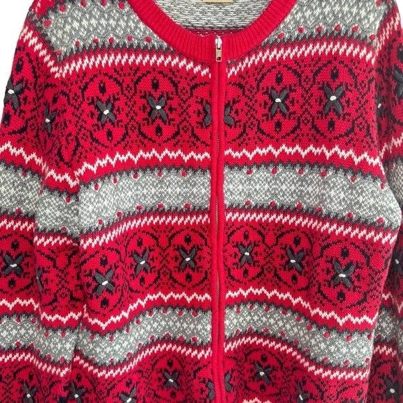 Vintage B. Moss X-Large Cardigan Sweater 3D FairIsle Nordic Print CabinCore Y2K - Picture 5 of 12